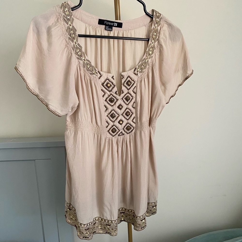 Forever 21 Size Small Beaded V Neck Blouse